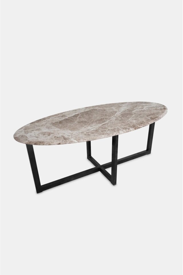 Aura Mermer Oval Pahlı Kesim Yemek Masası