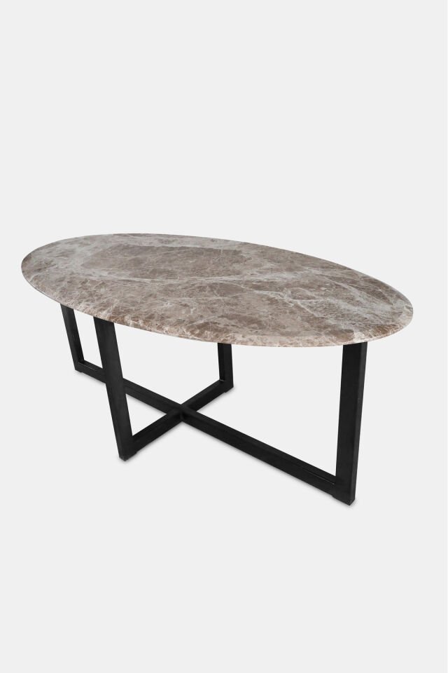 Aura Mermer Oval Pahlı Kesim Yemek Masası