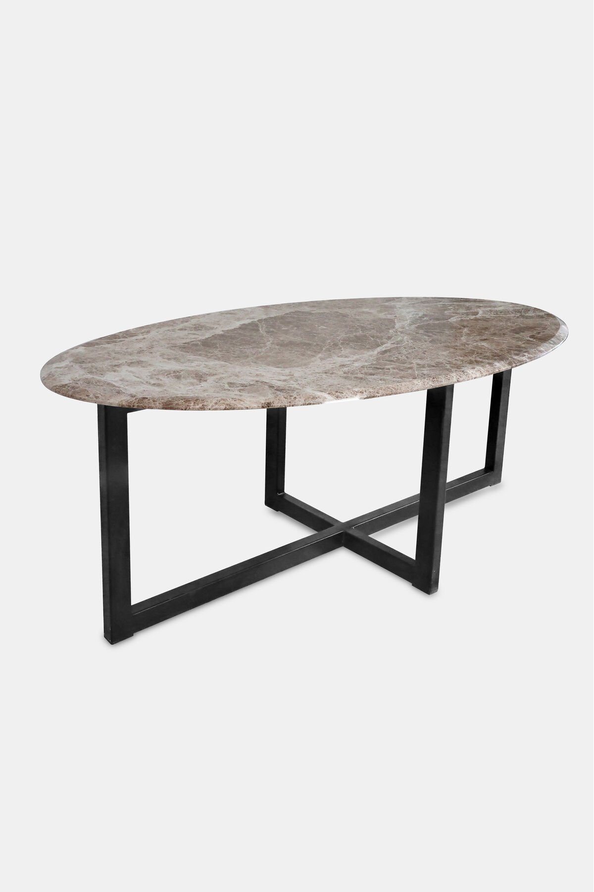 Aura Mermer Oval Pahlı Kesim Yemek Masası