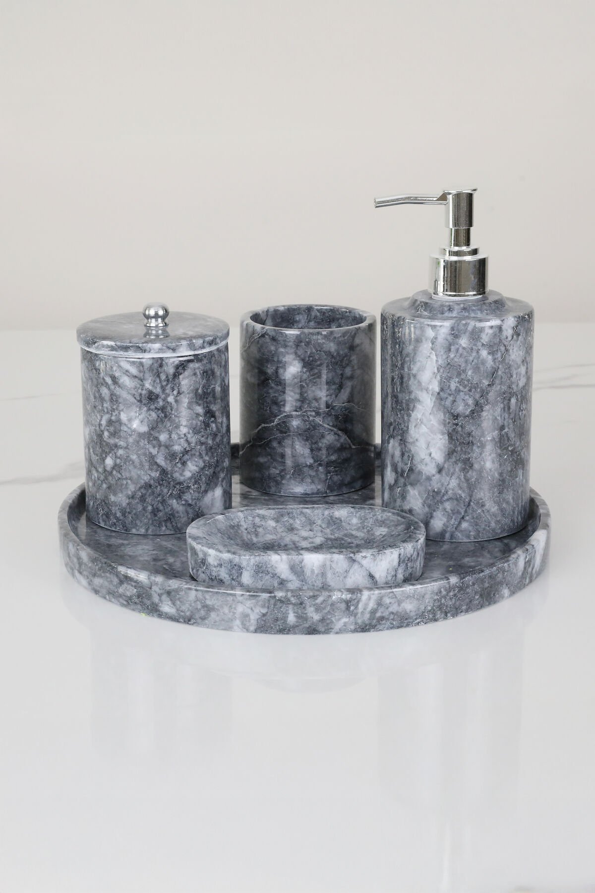 Beşli Mermer Banyo Seti - Siyah & Gri