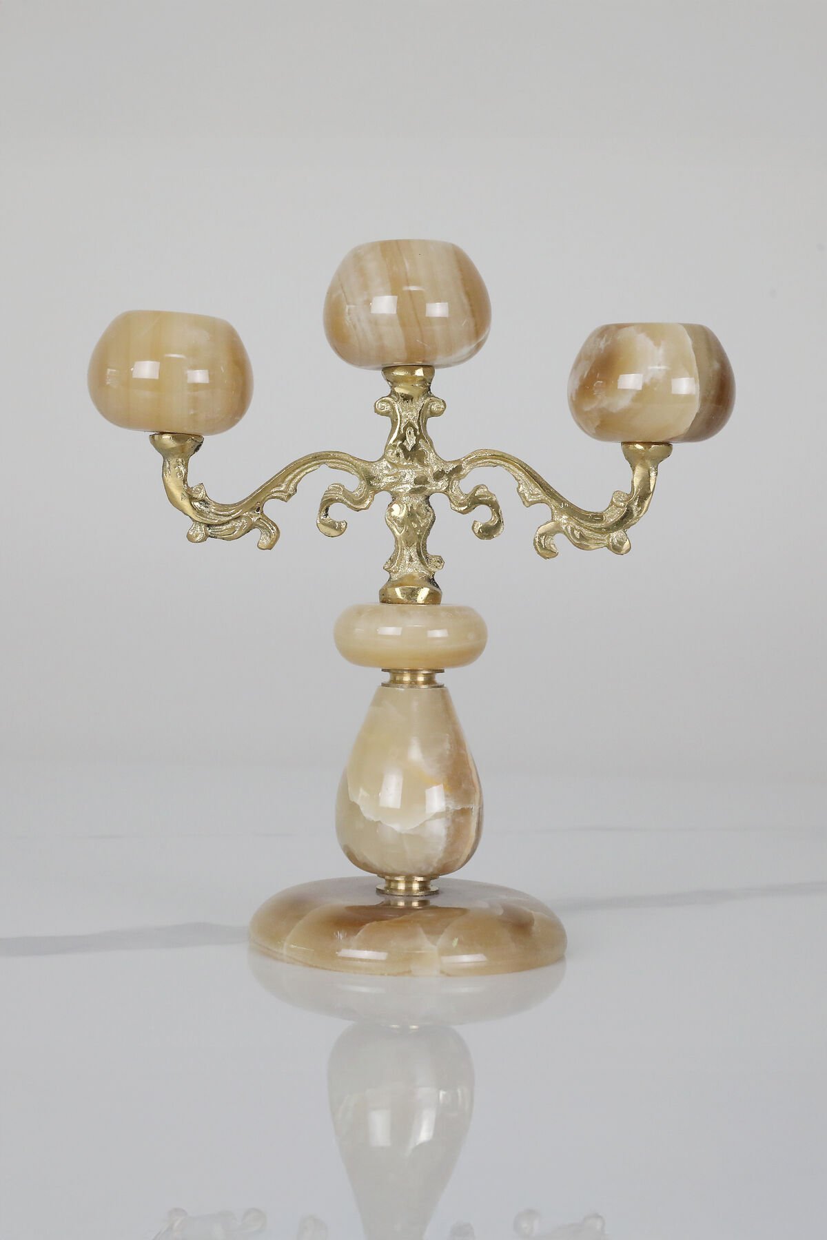 Üçlü Mermer Şamdan - Krem