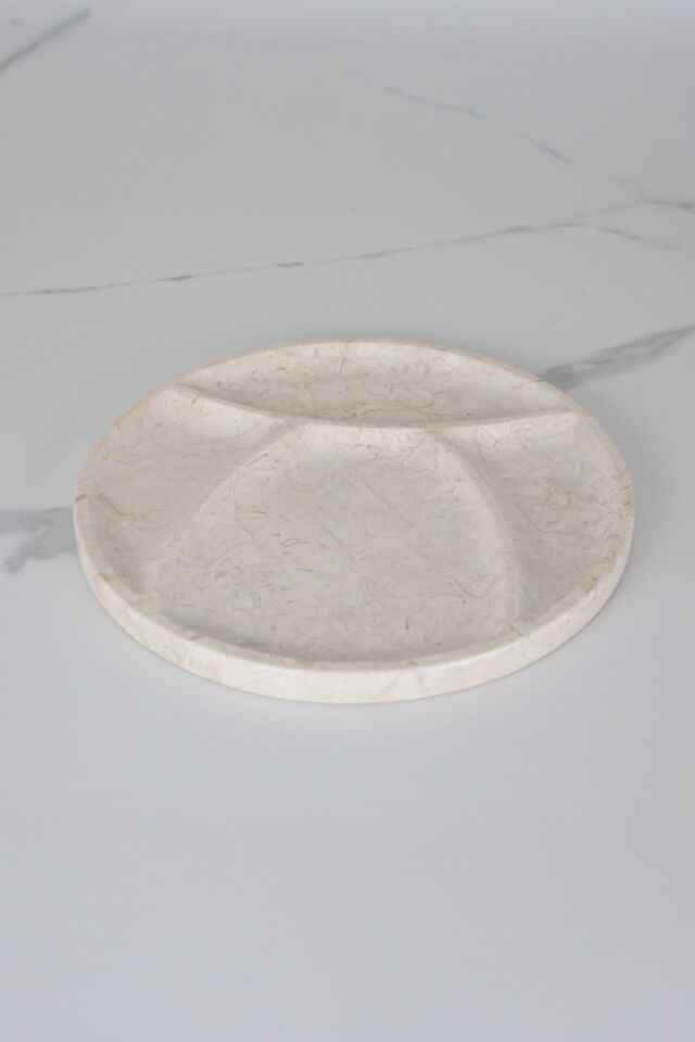 Krem Mermer Sunum Tabağı/Çerezlik