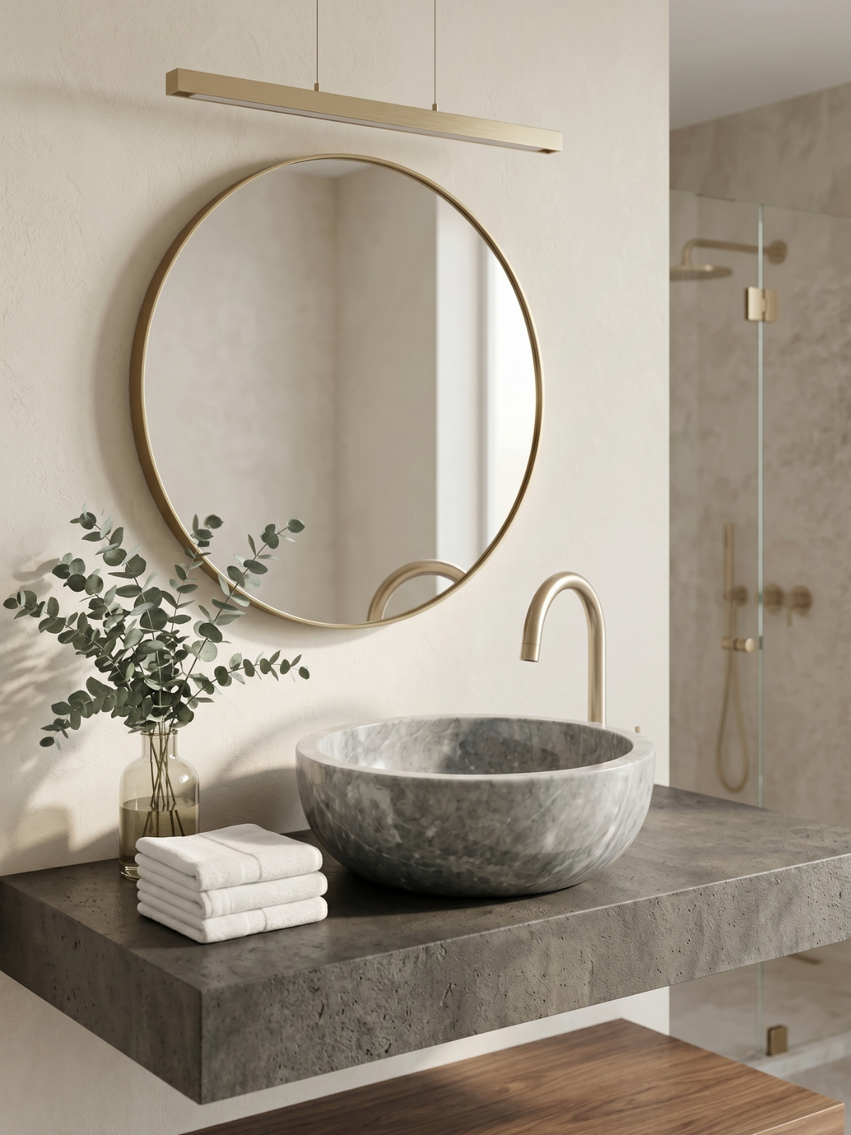 Tezgah Üstü Yuvarlak Mermer Evye - 40 cm Modern Doğal Taş Banyo Lavabosu