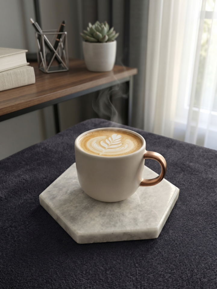 Altıgen Mermer Bardak Altlığı 11 x 10 cm - Dekoratif Doğal Taş Sunum Altlığı
