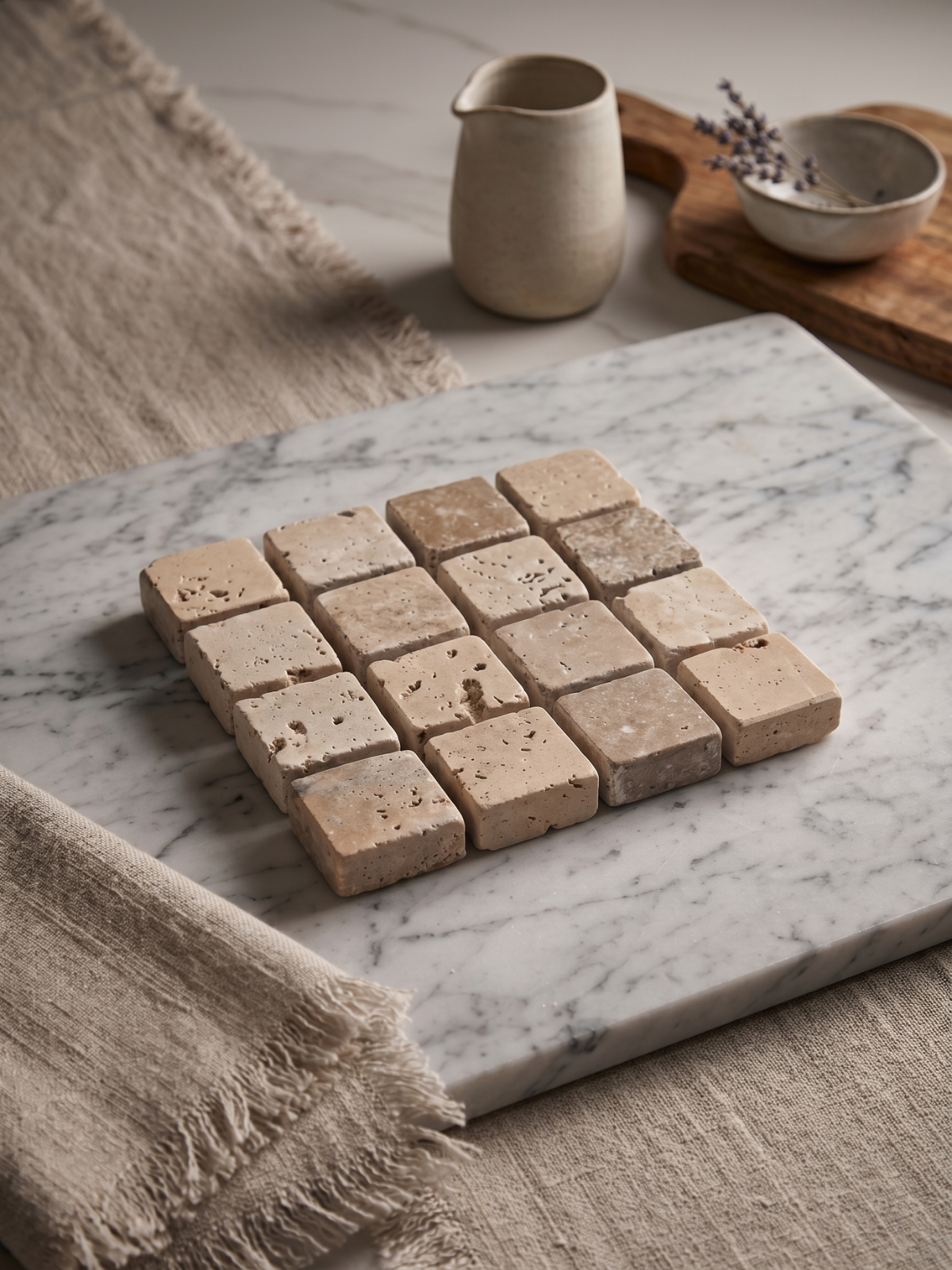Mozaik Mermer Bardak Altlığı 10 x 10 cm - Doğal Taş Tasarım Sunum Altlığı