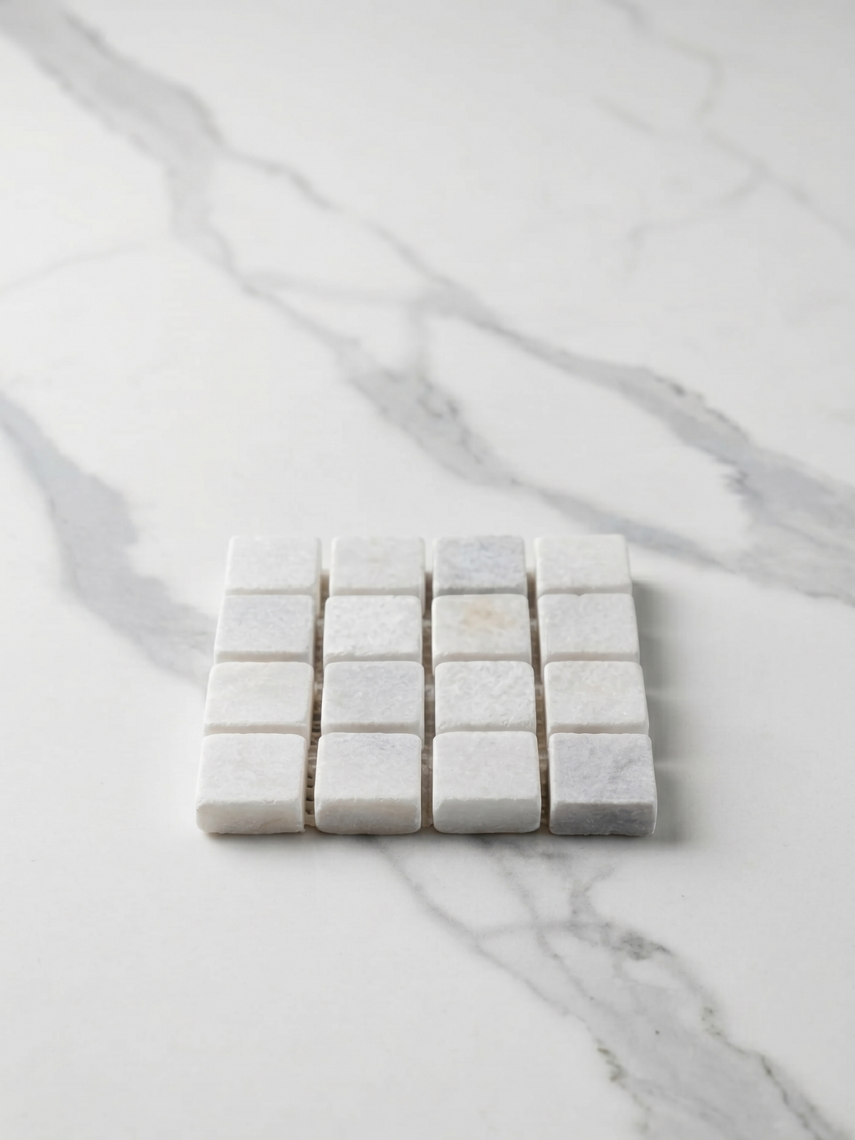 Mozaik Mermer Bardak Altlığı 10 x 10 cm - Doğal Taş Tasarım Sunum Altlığı