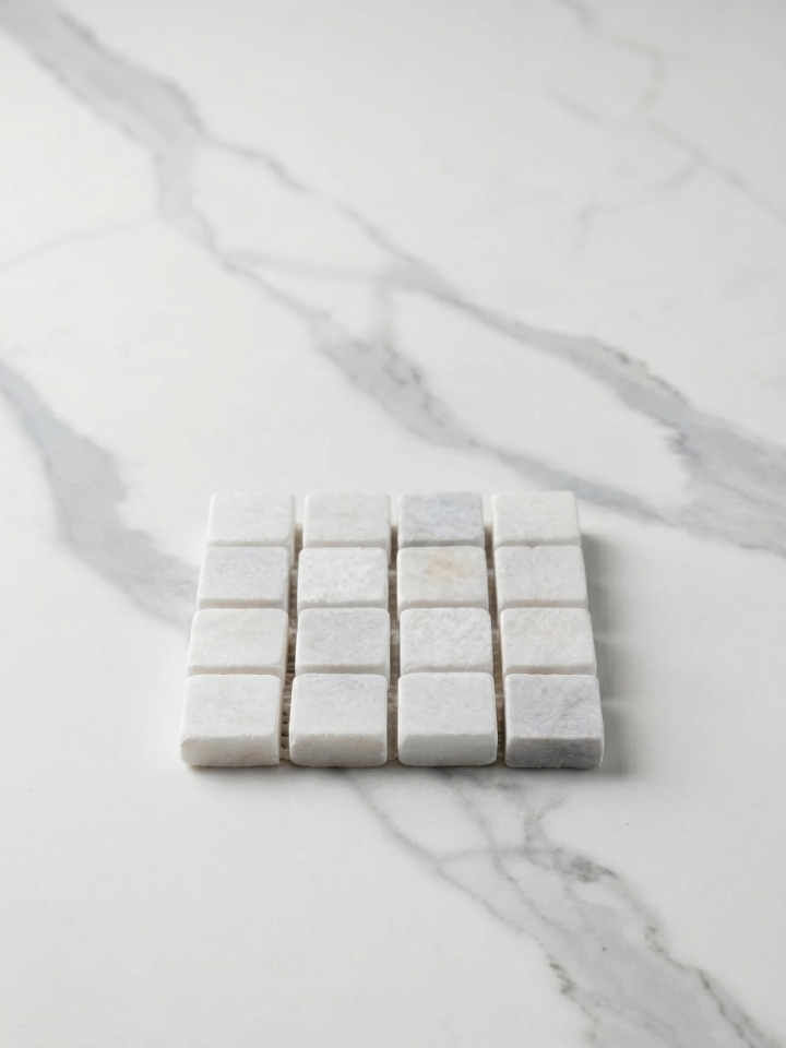 Mozaik Mermer Bardak Altlığı 10 x 10 cm - Doğal Taş Tasarım Sunum Altlığı