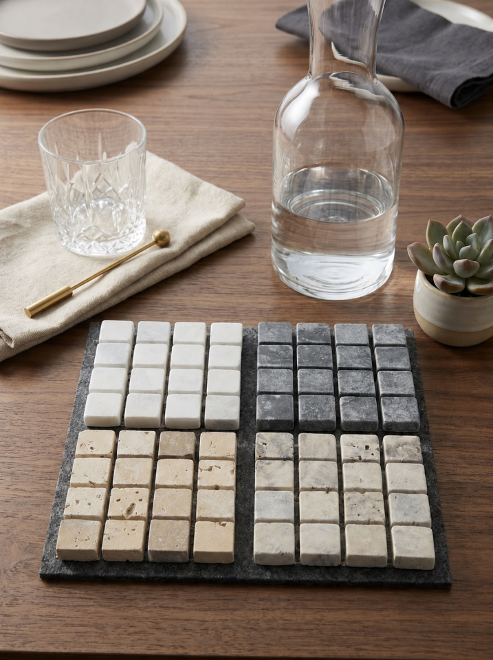 4'lü Set Mozaik Mermer Bardak Altlığı 10 x 10 cm - Doğal Taş Tasarım Sunum Altlığı